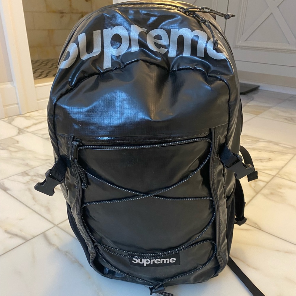 Supreme Black Backpack with White Logo